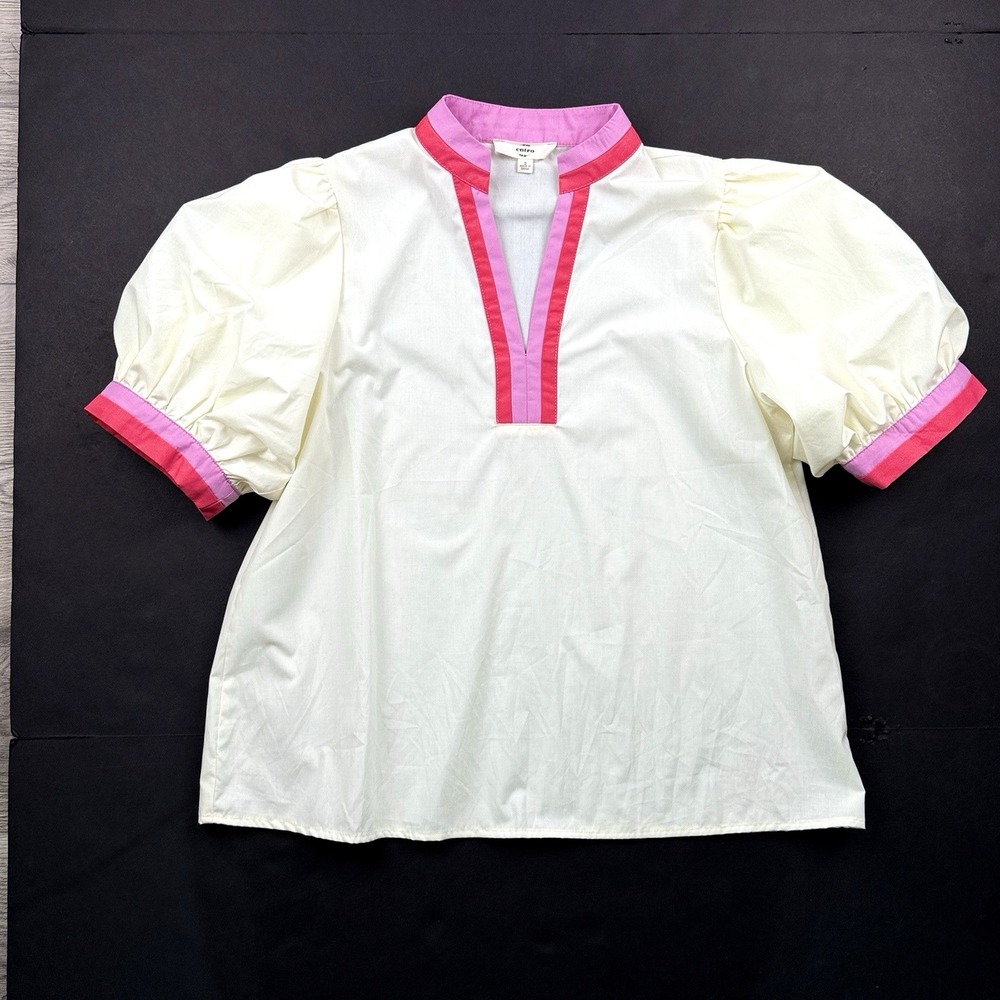 Entro Contrast Trim Top Women S 4 6 Short Puff Bubble Sleeve Pink Cream Purple - Picture 1 of 6